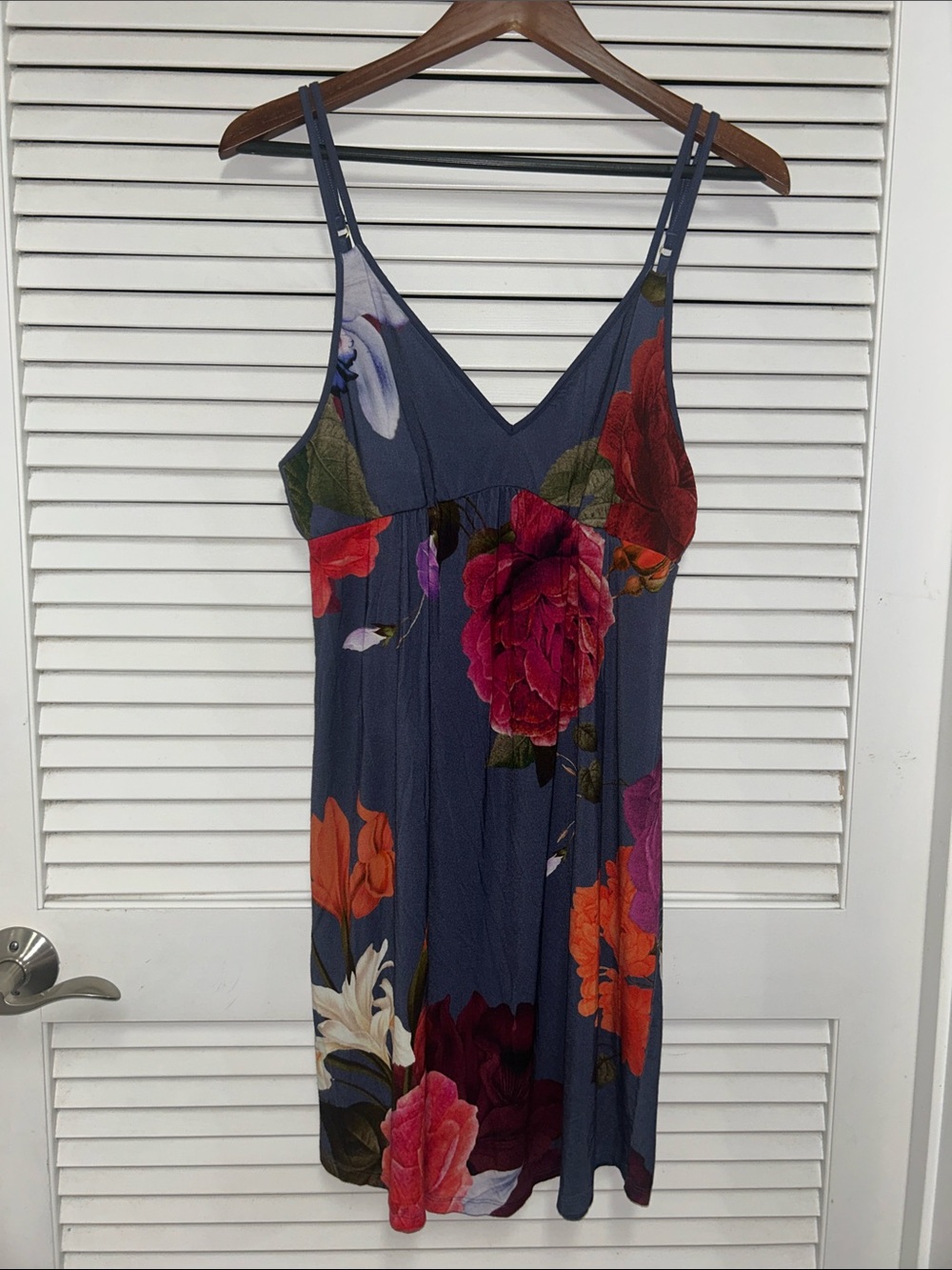 Soma Navy Floral V-Neck Spaghetti Strap Nightie Dress/Chemise